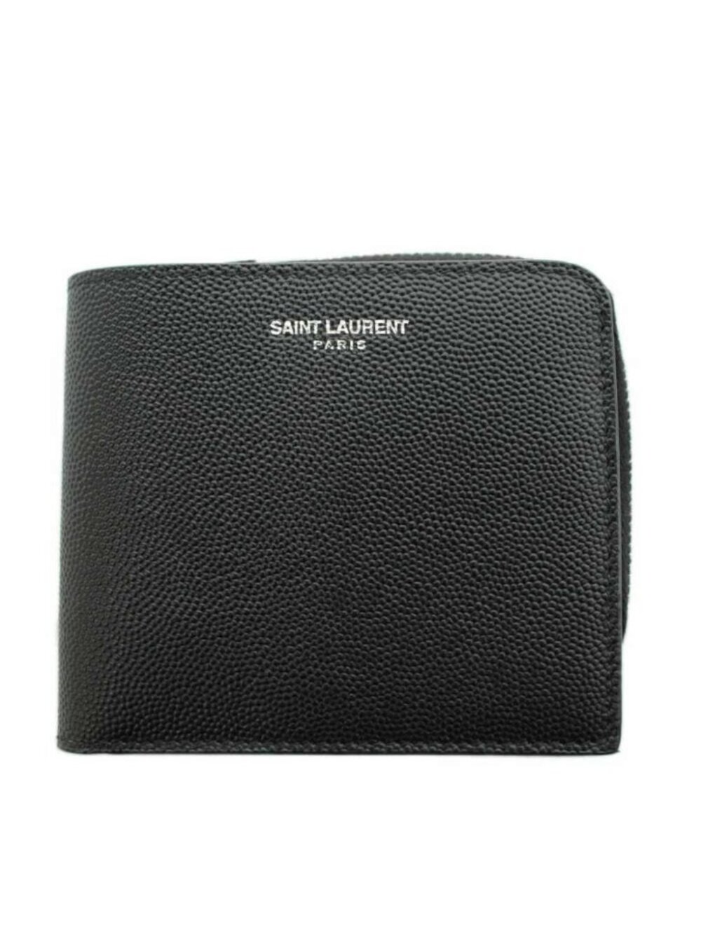 Saint Laurent Paris East West Zip Wallet Bifold Coin Purse Leather Black